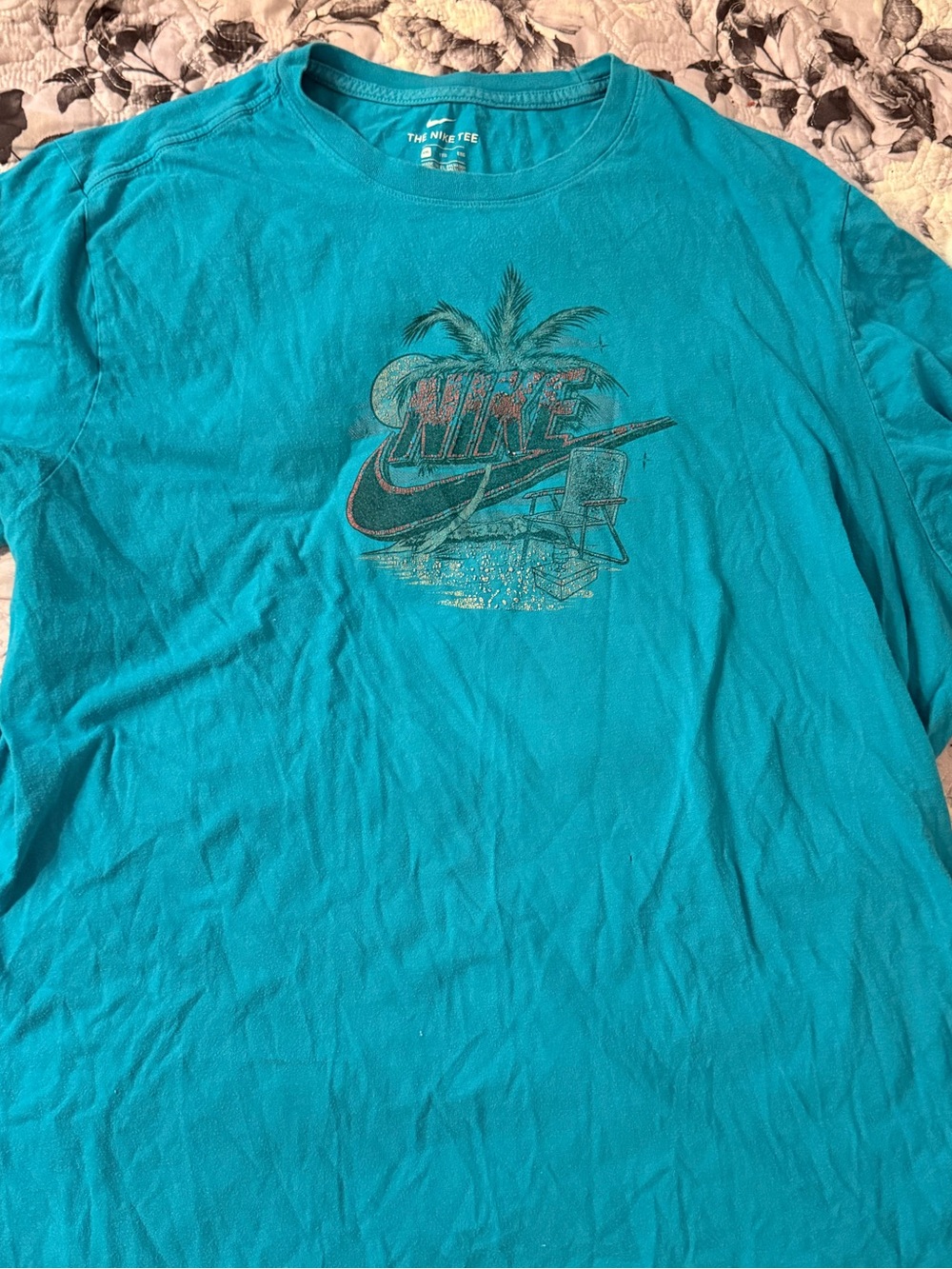 Nike Men’s Turquoise Blue Palm Graphic Short-Sleeve Tee